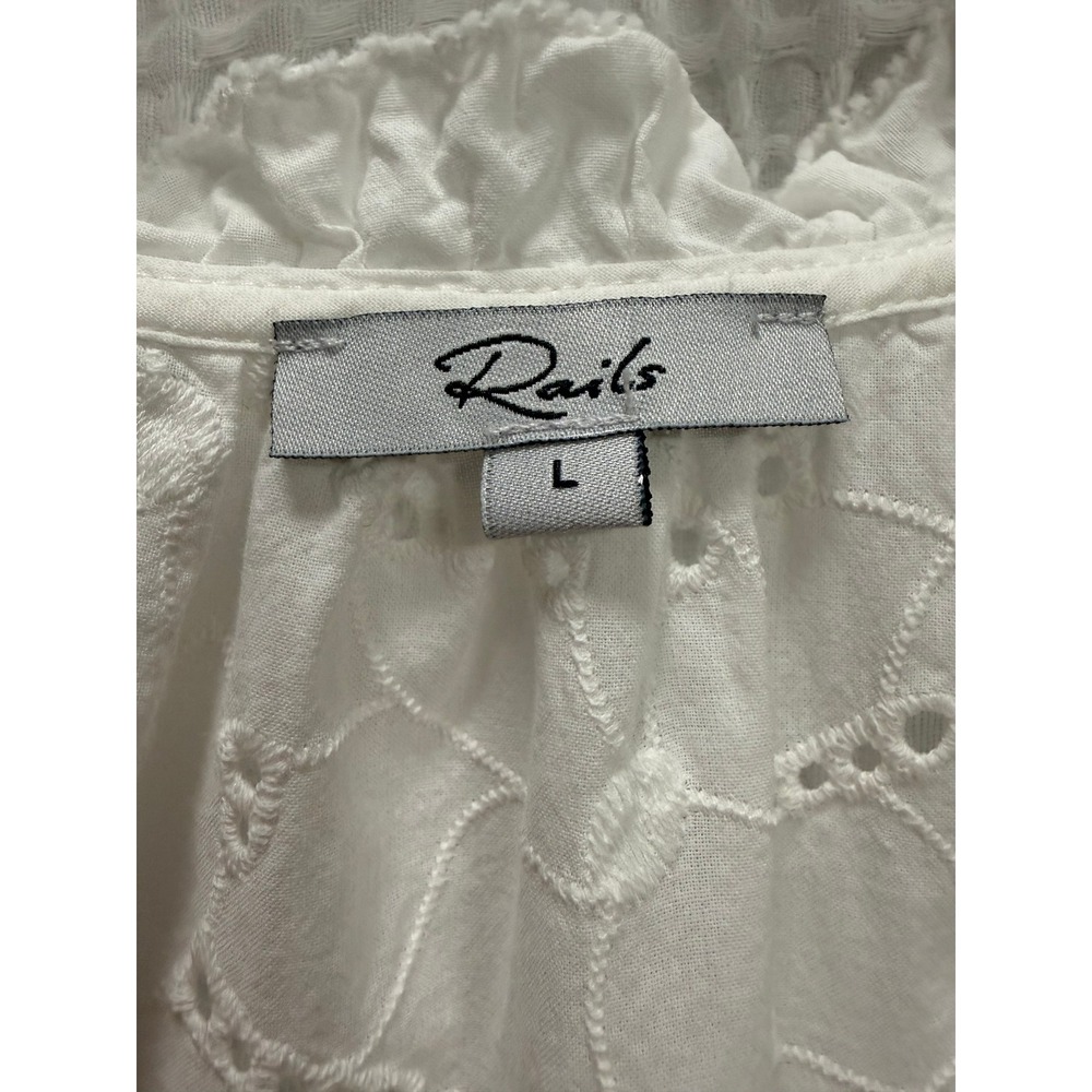 Rails Marisol Eyelet Lace Blouse Women L White Cotton Tie Peasant Top Fairy - Picture 3 of 8